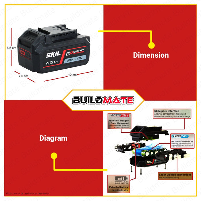 SKIL Lithium Ion Battery Pack 20V 4.0AH Energy Platform BR1E3104AA •BUILDMATE•