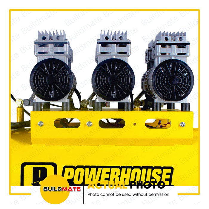 POWERHOUSE Oil and Noiseless Air Compressor 3HP 3 Motors PH-OLESS-70L-3HP + FREE YUKO GOGGLES