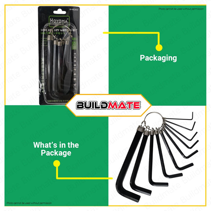 HOYOMA Hex Key Wrench 10 PCS/Set Tools Repair Black Finishing Allen Wrench H-NL002 •BUILDMATE• HYMHT