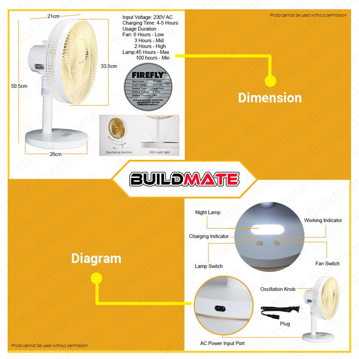 FIREFLY Rechargeable Oscillating Fan with Light Wood FEL-662 100% ORIGINAL / AUTHENTIC •BUILDMATE•