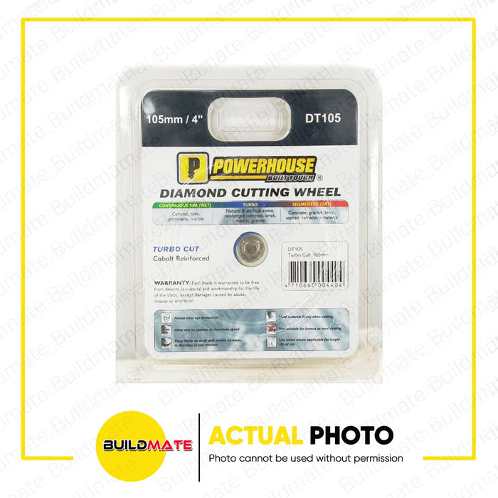 POWERHOUSE 4" Inch Diamond Cutting Wheel Disc TURBO Type HIGH SPEED DT105 •BUILDMATE• PTAA