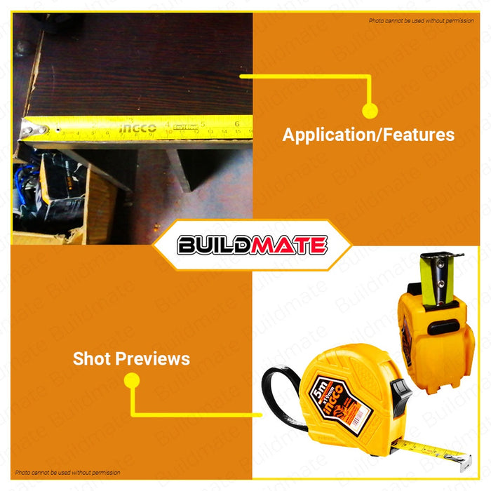 INGCO Steel Tape Measure Metric & Inch Double Button 3m | 5m YELLOW SOLD PER PIECE •BUILDMATE• IHT