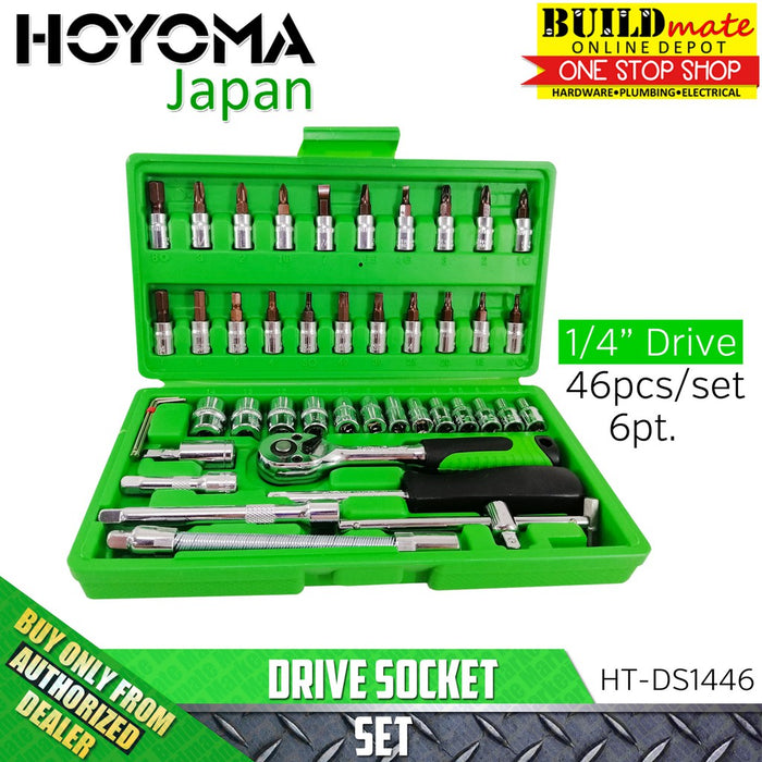 HOYOMA 46PCS / SET Drive Socket Set 1/4" Inch Drive 6 Point HT-DS1446 •BUILDMATE• HYMA