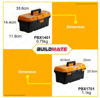 BUILDMATE Ingco 3PCS/SET Tool Box 14" Inch, 17" Inch and 20" Inch Plastic Buckle Latches Plastic Organizer Storage Plastic Toolbox Storage Box Storage Tool 10KG | 15KG | 20KG Capacity With Removable Tray PBXK0301 • HT2