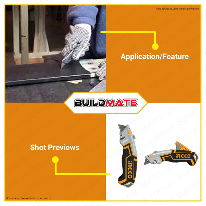 INGCO Original Utility Knife with 5 PCS Cutter Blade SK5 19mm x 61mm HUK6118 Tool •BUILDMATE• HT2