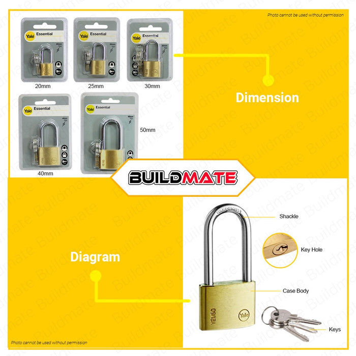 YALE Essential Series Hardened Long Shackle Brass Padlock Pad lock SOLD PER PIECE 100% ORIGINAL