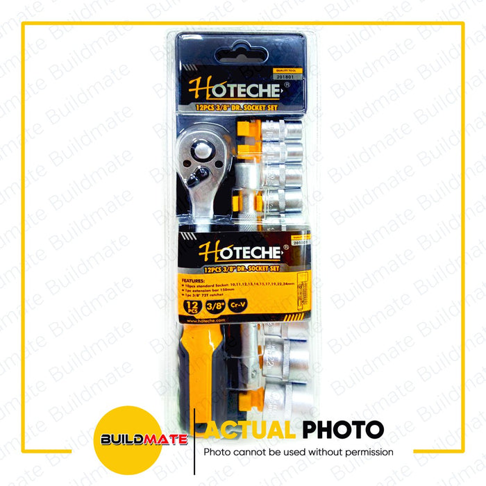 HOTECHE 12PCS/SET Drive Socket Set Cr-V 3/8" 201801  •BUILDMATE•