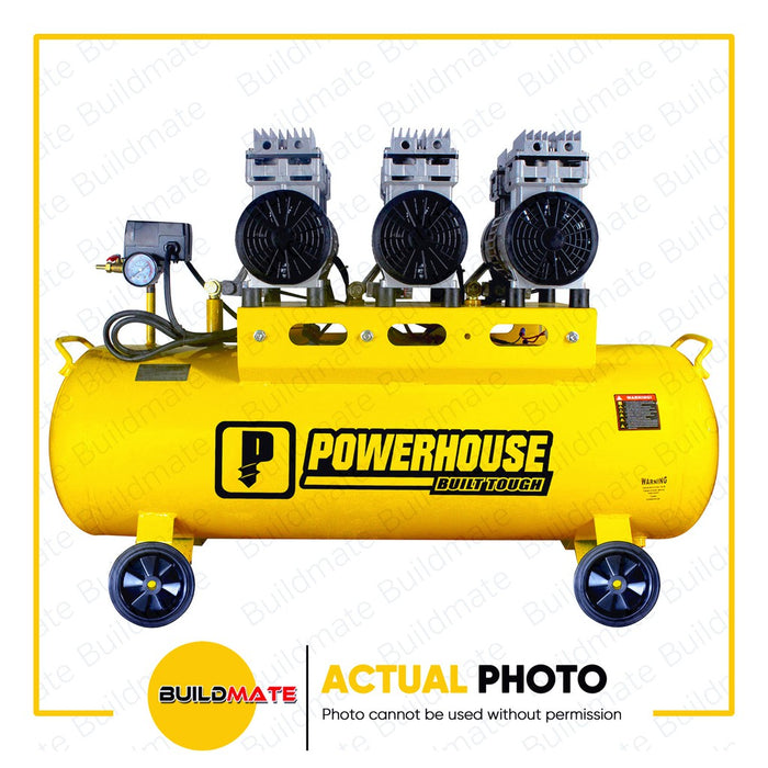 POWERHOUSE Oil and Noiseless Air Compressor 3HP 3 Motors PH-OLESS-70L-3HP + FREE YUKO GOGGLES