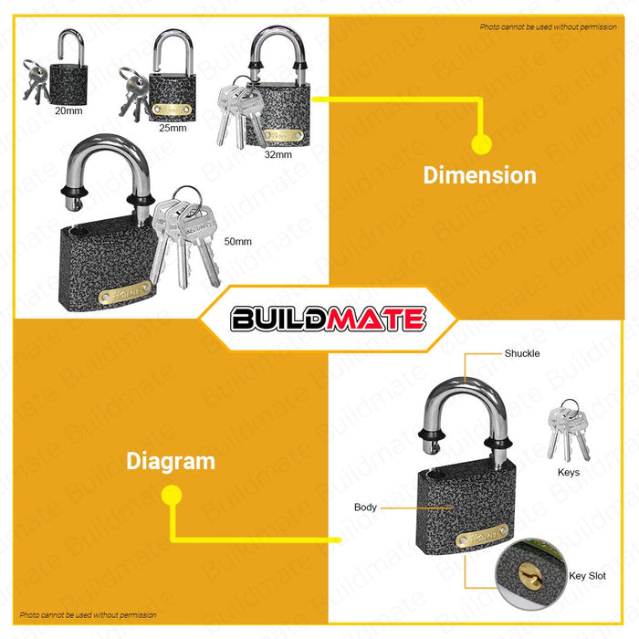 Hoteche Iron Padlock Pad Lock with 3 Keys Heavy Duty SOLD PER PIECE •BUILDMATE•