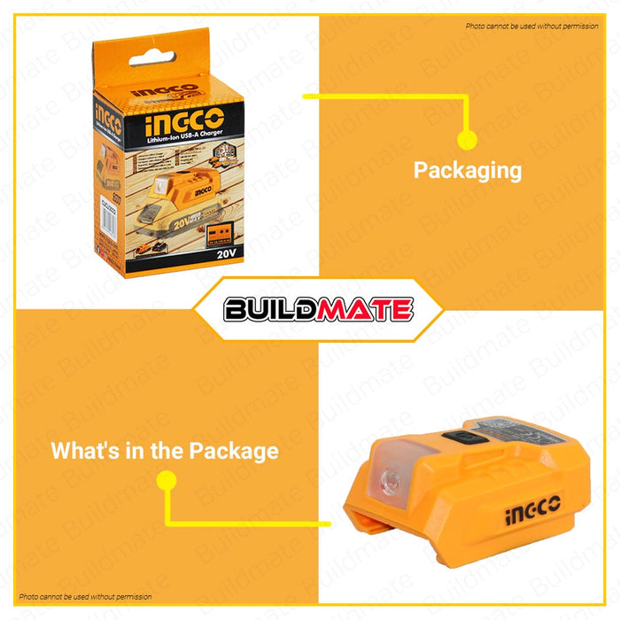 INGCO Cordless LI-ION Lithium Ion USB A Charger Power Bank 20V CUCLI2022 +FREE •BUILDMATE• IPT