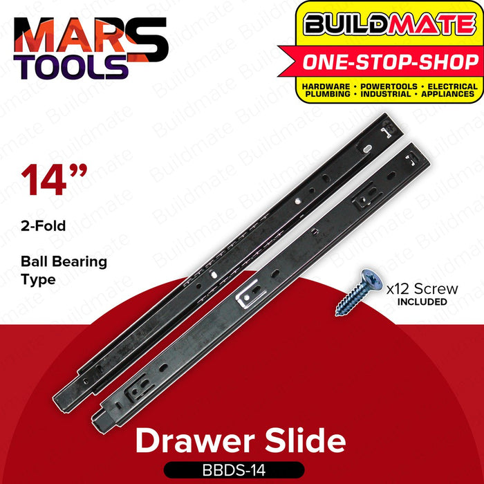 MARS TOOLS DIY Ball Bearing Drawer Slide 2-FOLD 12"  14"  16" SOLD PER PAIRS •BUILDMATE•