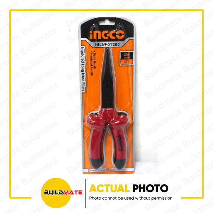 INGCO Insulated Long Nose Pliers 8" 200mm Satin Finish Stand High Pressure 1000V HILNP01200 IHT