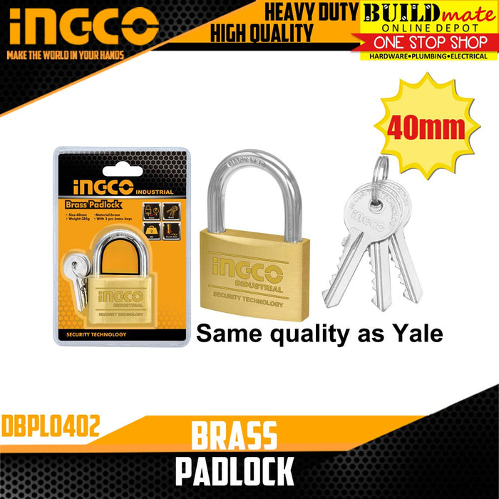BUILDMATE Ingco Brass Padlock 20mm / 40mm with 3PCS Brass Key Keyed Security Lock Anti-Theft • IHT