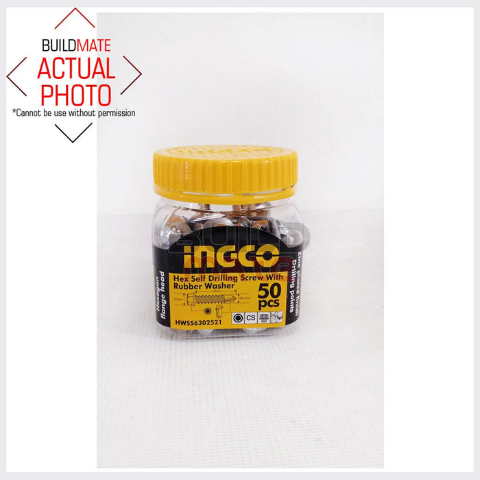 INGCO Hex Self Drilling Screw with Rubber Washer HWSS6302521 •BUILDMATE• IHT