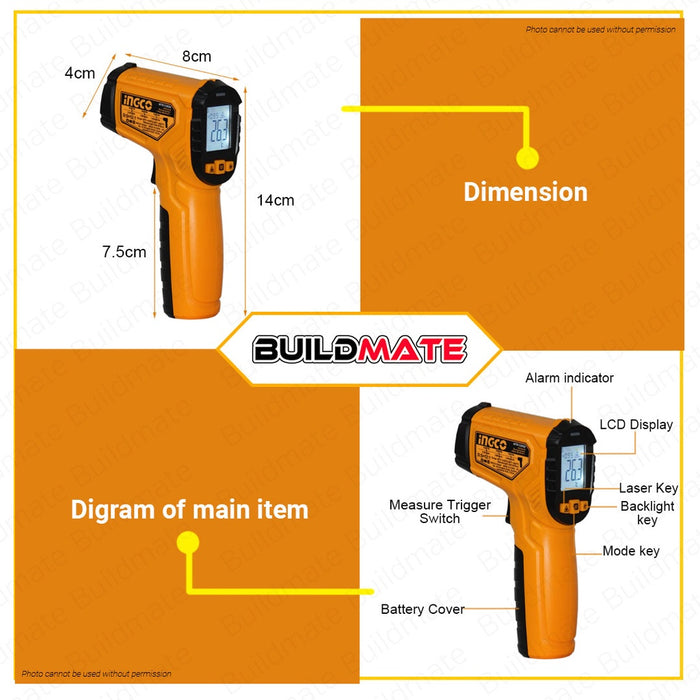BUILDMATE Ingco Infrared Digital Thermometer Thermal Scanner Body and Surface HIT010381 / HIT0155026 / HIT0155028 - IPT