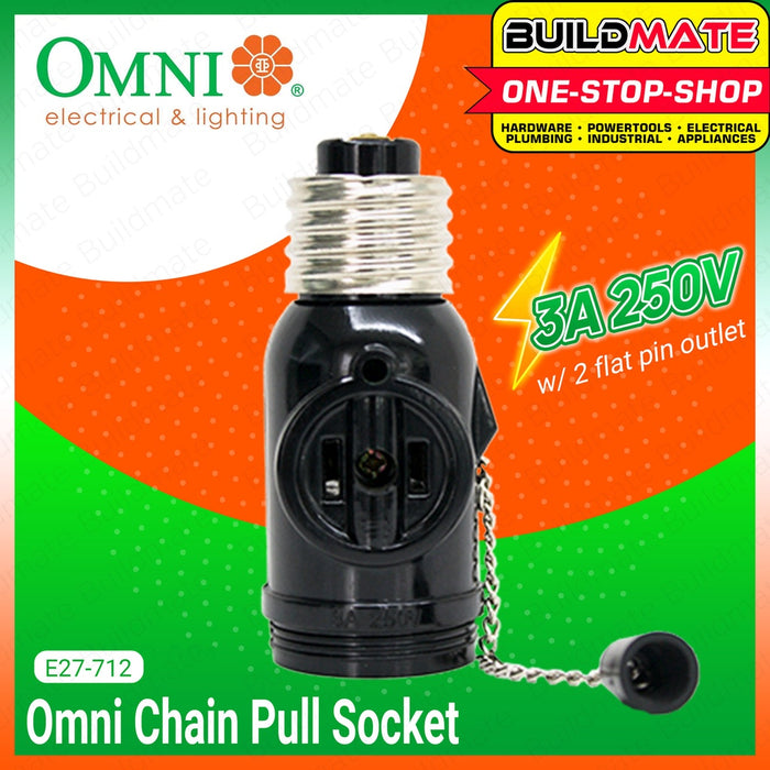 OMNI Chain Pull Socket with 2 Flat Pin Outlets 3A E27-712 •BUILDMATE•