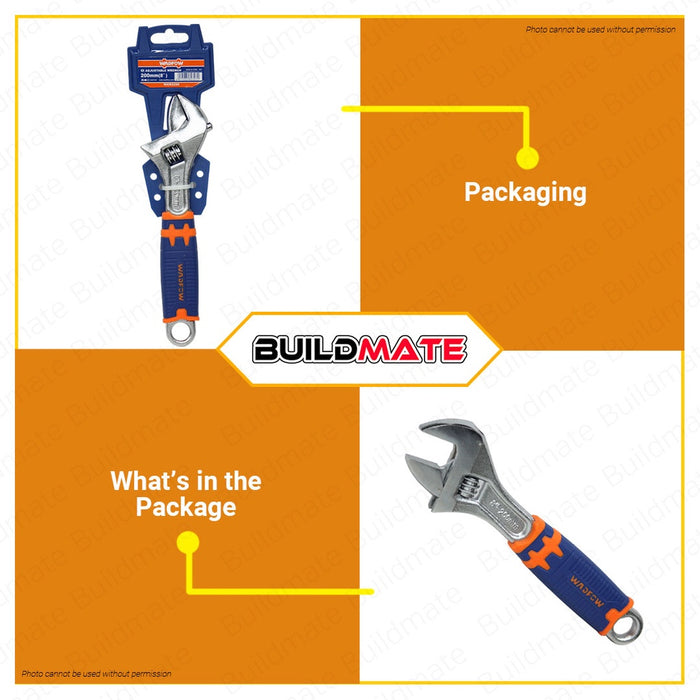 WADFOW Adjustable Wrench 200mm 8" Inch Unique Design Two Tone Soft Handle WAW2208 •BUILDMATE• WHT