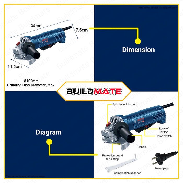 Bosch Professional 900W 100mm Heavy Duty Angle Grinder M10 4_ GWS 9-100 P 06013965K0 •BUILDMATE• BPT