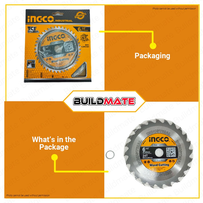 INGCO TCT Saw Blade Wood Cutter for CSLI1651 Cordless Circular Saw 6-1/2" TSB116511 •BUILDMATE• HT2