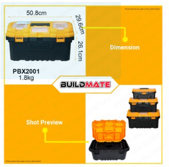 BUILDMATE Ingco 3PCS/SET Tool Box 14" Inch, 17" Inch and 20" Inch Plastic Buckle Latches Plastic Organizer Storage Plastic Toolbox Storage Box Storage Tool 10KG | 15KG | 20KG Capacity With Removable Tray PBXK0301 • HT2