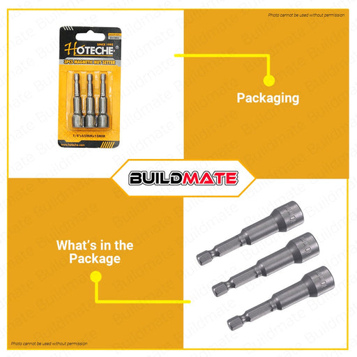 HOTECHE 3PCS/SET 10mm Magnetic Nut Setter Tex Screw HTC-251006 100% ORIGINAL / AUTHENTIC •BUILDMATE•