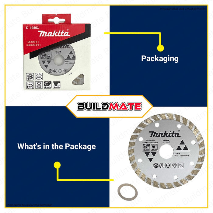 MAKITA Original Diamond Cutting Wheel Disc Granite/Marble Corrugated 4" DRY D-42553 •BUILDMATE•