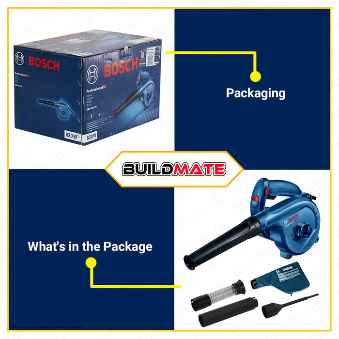 Bosch 820W Heavy Duty Leaf Air Blower w Dust Bag and Accessories Set Kit GBL 82-270 E 06019804K1 BPT