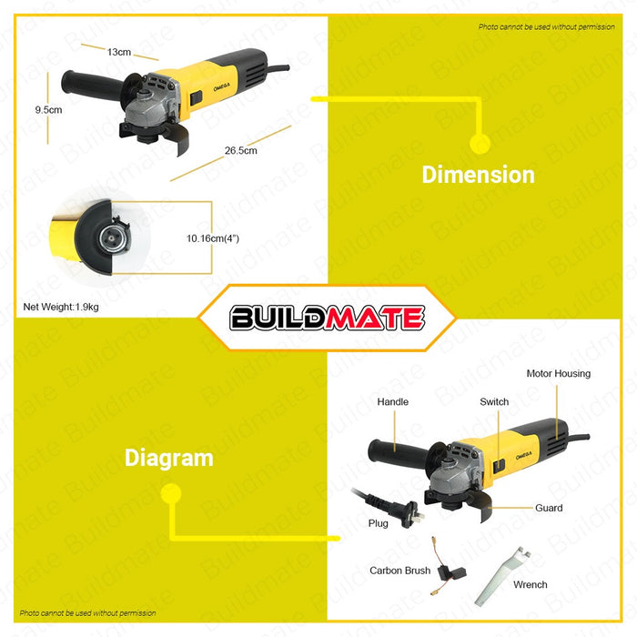 OMEGA Angle Grinder 850W ASPO-AG-850 •BUILDMATE•