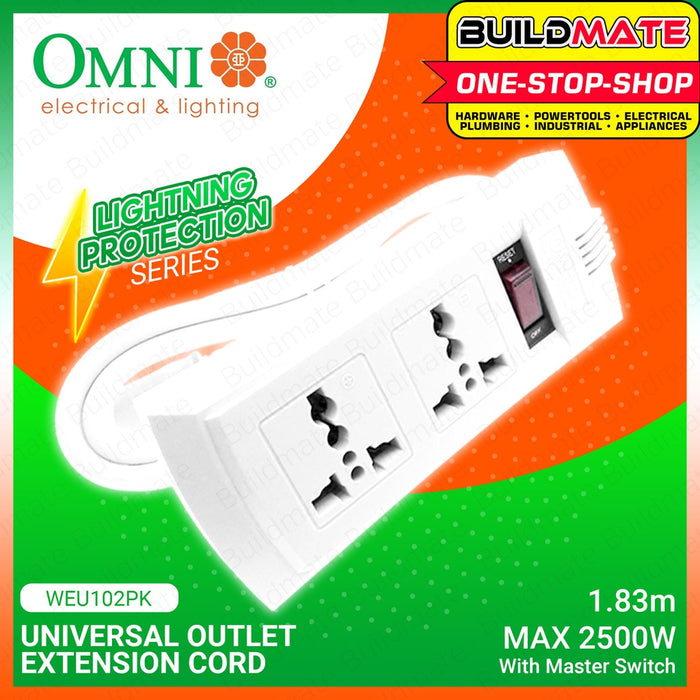 OMNI Extension Cord Set 2 Gang with Switch Power Strip WEU102PK •BUILDMATE•