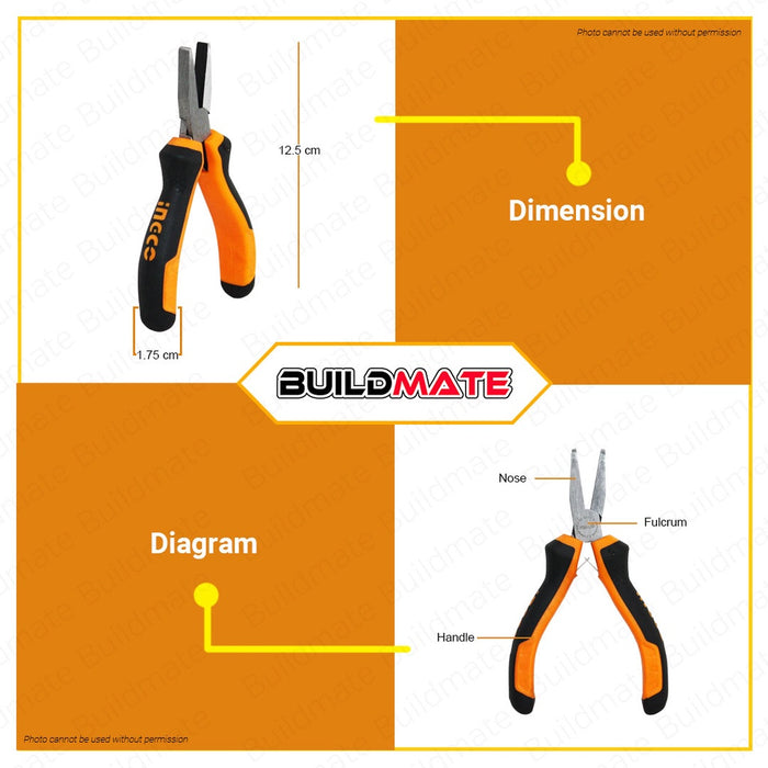 INGCO Mini Flat Nose Pliers 4.5" 115mm HMFNP08115 •BUILDMATE• IHT