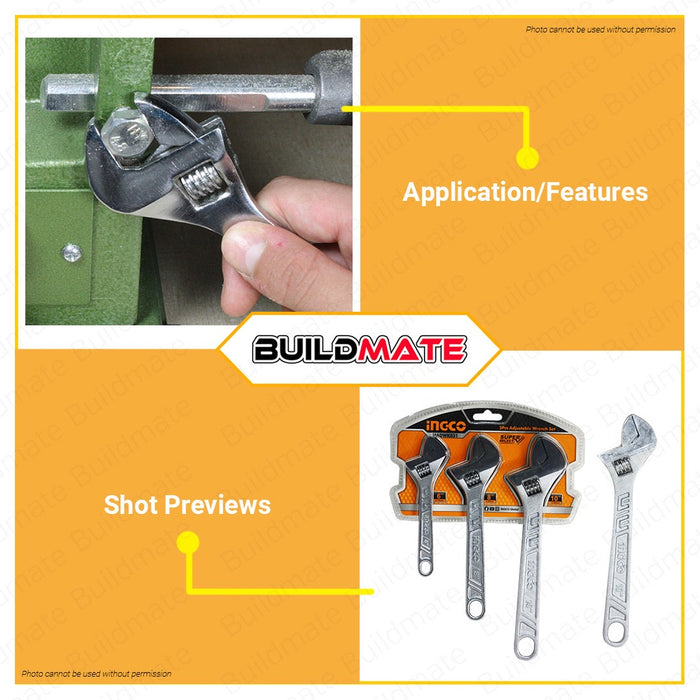 INGCO Adjustable Wrench Set 3 PCS/SET Super Select HADWK031 •BUILDMATE• HT2