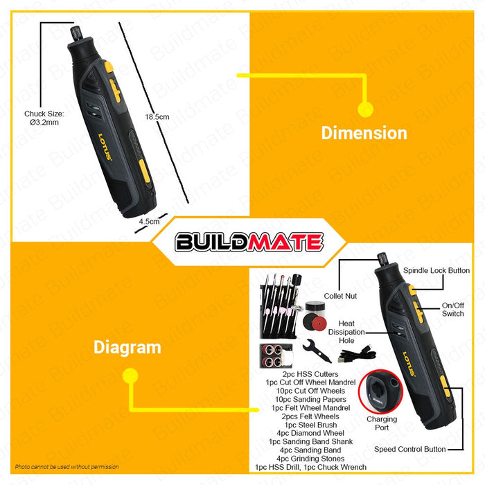 LOTUS Cordless Lithium Ion Rotary Tool 3.6V LTDW41X •BUILDMATE• LPT