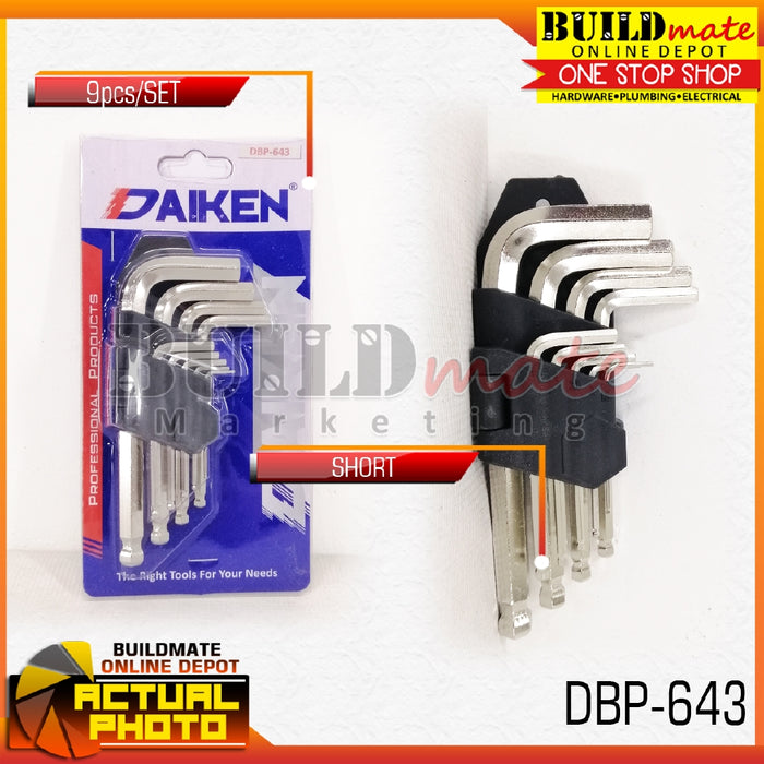 DAIKEN Hex Key Wrench Ball Point 1.5-10mm 9PCS/SET •BUILDMATE•