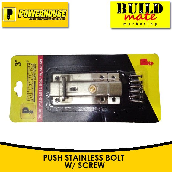 POWERHOUSE USA Push Bolt Door Lock Stainless with Screw 3" , 4" •BUILDMATE• PHDH