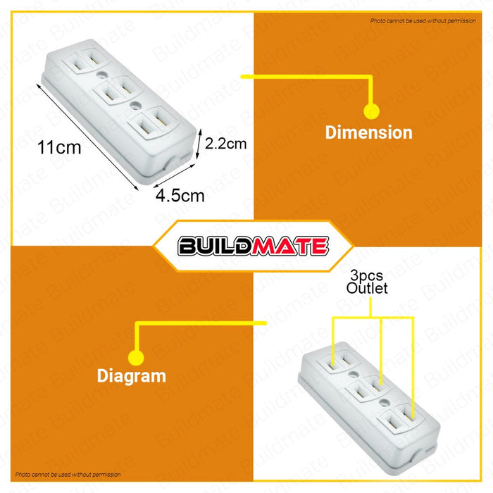 OMNI Spring Type Outlet 3 Gang 10A 250V STO-003 •BUILDMATE•