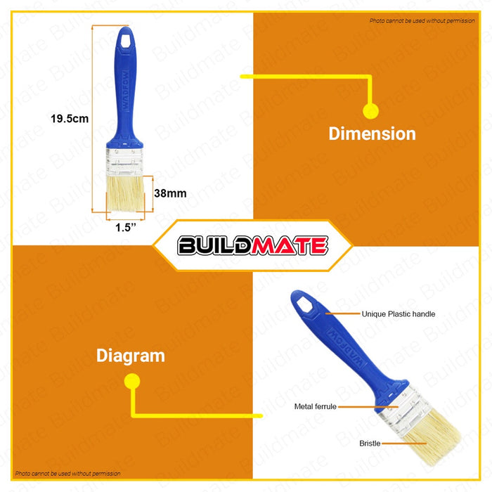 WADFOW Paint Brush For Oil-Based Paint 1" 1.5" & 2" Inch Plastic Handle SOLD PER PIECE BUILDMATE WHT
