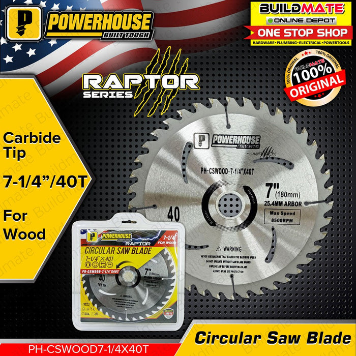 POWERHOUSE 7-1/4" Circular Saw Blade CARBIDE Tip For Wood 40T PH-CSWOOD7-1/4X40T + FREE GLOVES PHPTA