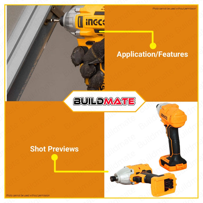 [BARE TOOL] INGCO Cordless Brushless Motor Impact Driver 1/4" 20V +FREE Bits & Nuts CIRLI20030 ICPT
