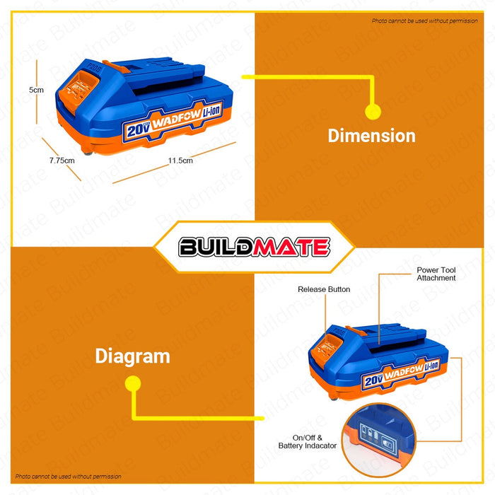 WADFOW Lithium-Ion Battery Pack 20V 1.5 Ah Compact Battery LED Battery Power WLBP515 •BUILDMATE• WHT