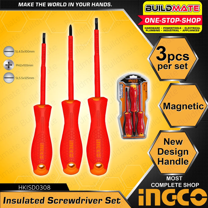 INGCO Insulated Magnetic Screwdriver 3 PCS SET HKISD0308 •BUILDMATE• HT2