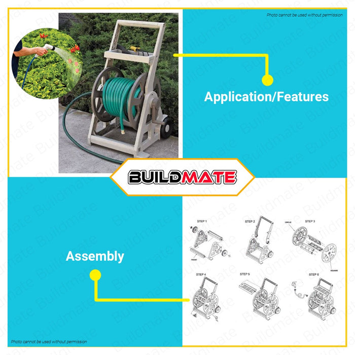 MECO Outdoor Garden Hose Reel Cart Set with Wheels Trolley Shelf 27" #HR340 AUTHENTIC •BUILDMATE•