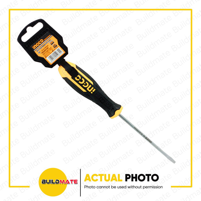 BUILDMATE Ingco Slotted Flat Screwdriver SL4x100mm S2 Magnetic Flathead Round Shank Screw Driver Repair Hand Tools SOLD PER PIECE - IHT
