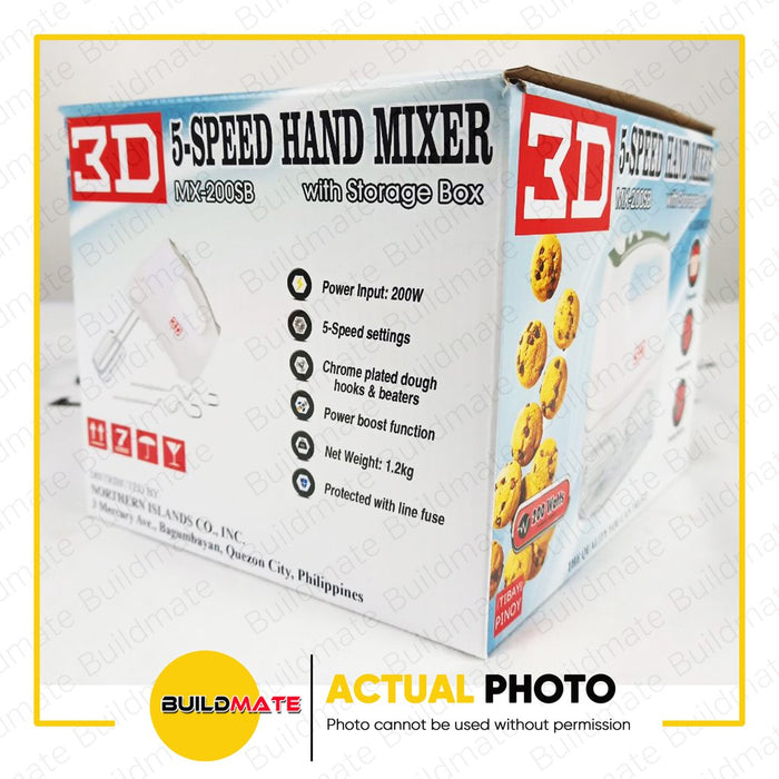 3D 5-Speed Hand Mixer with Transparent Plastic Storage Box 200W MX-200SB •BUILDMATE•
