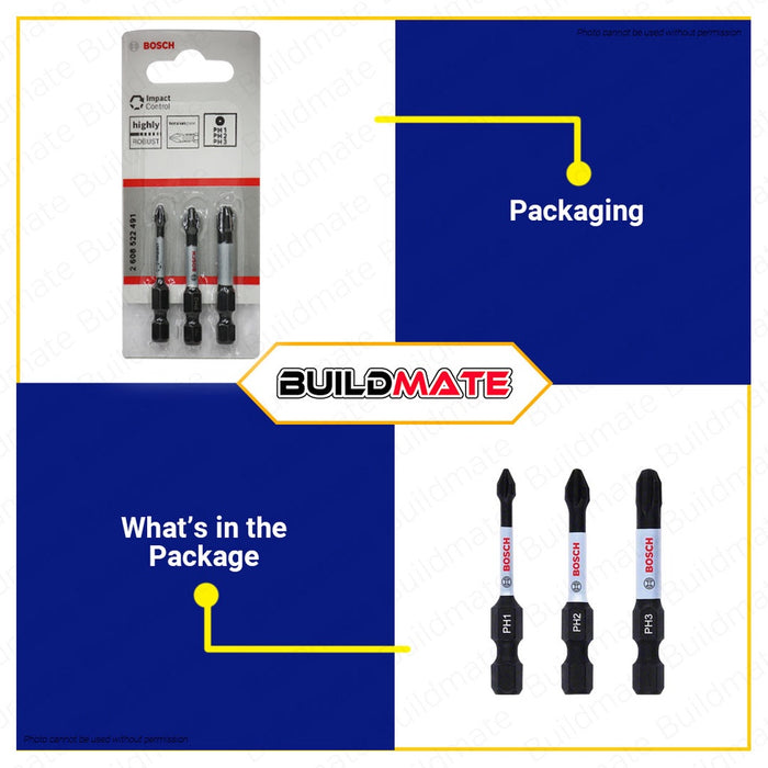 BOSCH Screwdriver 3pcs/Set Bit Impact Control Power Bit Screw Driver Power 2608522491 •BUILDMATE BAX