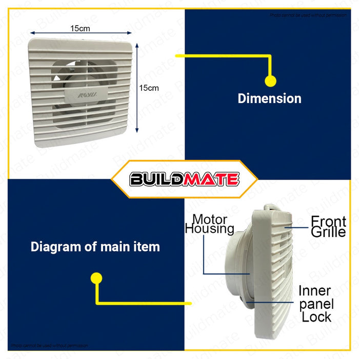 ROYU Wall Mounted Exhaust Fan 4" Fan Blade MINI REFW17/04W •BUILDMATE•