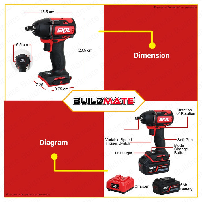 SKIL Cordless Impact Wrench 20V BL (2BAT-5.0) IW5739C-20 •BUILDMATE•
