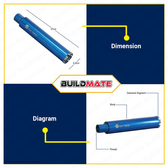 FUJIMA JAPAN Diamond Core Coring Bits 66mm x 370mm 2.6" inches FT-DCB66 AUTHENTIC •BUILDMATE•