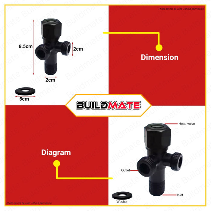 WSDA Stainless Steel Matte Black 2 Way Angle Valve 1/2" x 1/2" SV-107 BK •BUILDMATE•