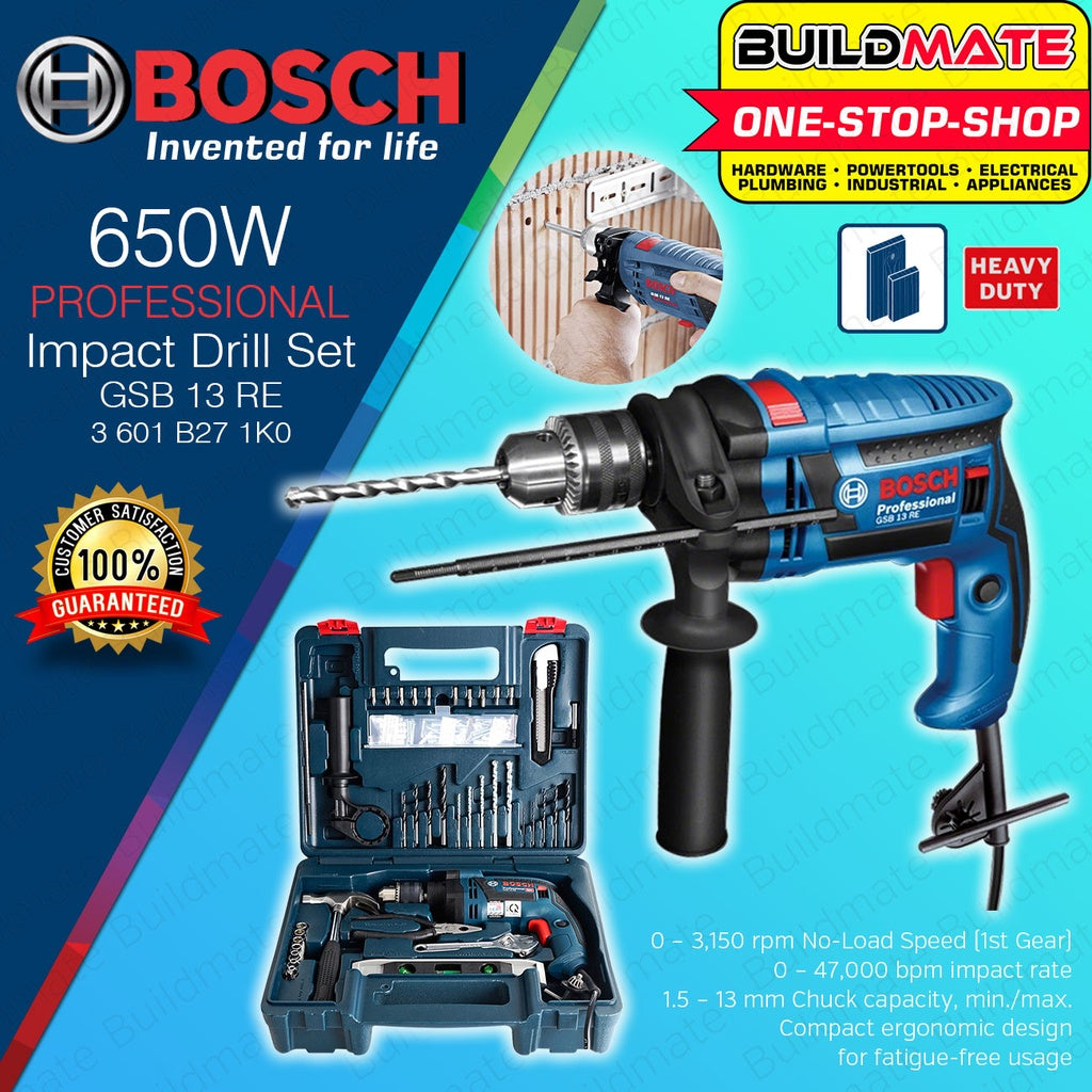 Bosch 650W Percussion Electric Hammer Impact Drill Driver Hand Tools Set Kit Case GS 06012271K3 BPT