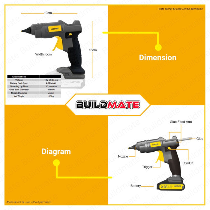 [BUNDLE] Lotus Cordless Glue Gun 18V with Battery And Charger LTGP18VLI + LTFC1800 +LTBP18G-2